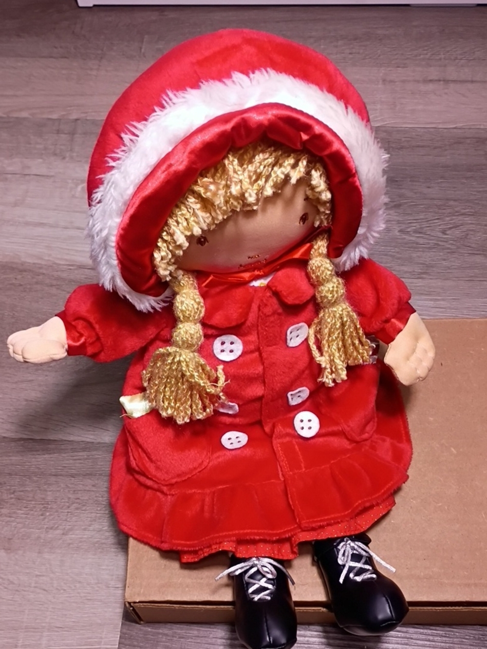 Red Holiday Vintage Girl Doll with Braided Blonde Hair